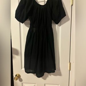 Puffy Sleeve Tie Back Black Dress